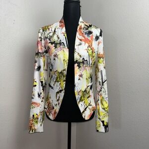 OVI Blazer Jacket Women's Small Multicolored Floral Bird Print Artsy Casual